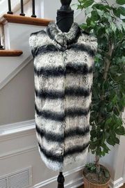 Rachel Zoe Women's Black & White Modacrylic Long Sleeve Casual Fur Jacket 1X