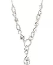 Givenchy Crystal Links Lariat Necklace in Silver-Tone NEW