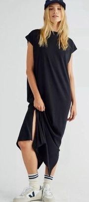 Free People Beach All Day Long T-Shirt Midi Dress Black