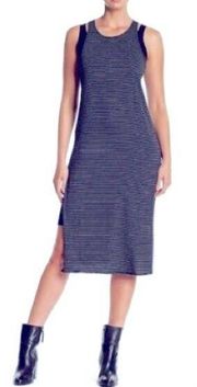 Michael Stars Striped Midi Tank Sleeveless Navy/White Dress