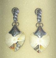 Brighton Vintage Silver Tone Clear CZ Heart Boho Pierced Earrings