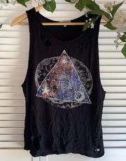 Black Distressed Zodiac Print Muscle Tee