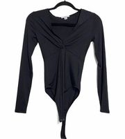 Bar III Black Ribbed V Neck Bodysuit