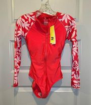 NWT All In Motion Pink/Coral Zipper Front Rashguard One Piece size XS