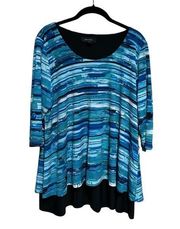 Karen Kane Layered Tunic Top Blue/Black Scoop Neck 3/4 Sleeve Size 0X (14)