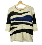 Sanctuary Blue & Black Retro Stripe Boucle Knit Sweater M