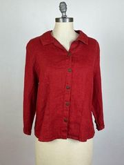 FLAX Burnt Red Linen Button Up Top NWT Small