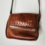 VINTAGE BRIGHTON Brown Woven Leather Purse Silver Heart Purse Crossbody Bag