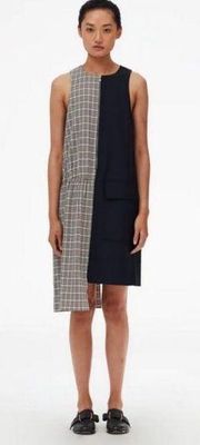 💕TIBI💕 Sana Check Colorblock Sleeveless Midi Dress Recycled Wool Blend Shift 6