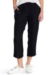 Cropped Pleated Silky Soft Flowy Pants With Pockets Black Size Small