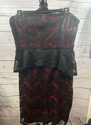 Kimchi Blue large red strapless dress with black lace - 2367