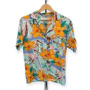 Y2K Diane von Furstenberg Tropical Postcard Print Short Sleeve Button Down sz 8