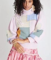 LoveShackFancy Allan Appliquéd Patchwork Knitted  Turtleneck Sweater