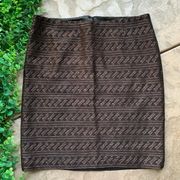 Peruvian Connection Embroidered Woven Pencil Skirt Career Brown Black Size 14