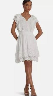 NWT Lauren Ralph Lauren Women's Eyelet-Embroidered Jersey Tie-Neck Dress