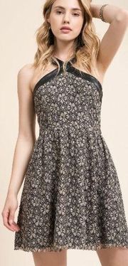 New Anthropologie  Lace Faux Leather‎ Trimmed dress