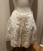 Anne Carson Linen Embroidered Beaded Midi Skirt Sz 6 Midi Slit Front Embellished