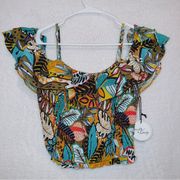 NWT Milk & Honey Floral Print Off The Shoulder Smocked Crop Top size medium