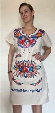 Embroidered Dress  In Mexico Colorful Rainbow NEW Large Authentic