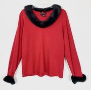 Vintage Norton McNaughton Red & Black Fur Lined Sweater