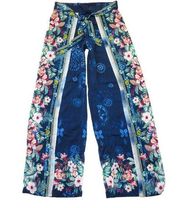 NWT Johnny Was Annia Pant in Blue Floral Lightweight Wrap Tie Wide Leg Pants XS