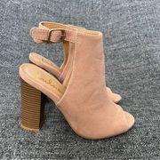 NEW Lulus Budding Romance Camel Vegan Suede Peep-Toe Booties Women’s Size 6.5