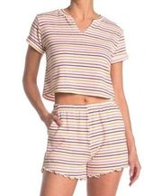 Lush NWOT Stripe Notched Crop Tee - Large