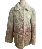 ANTHROPOLOGIE Ombre Cream, Tan & Pink Faux Fur Button-Up Coat, Size XS gently