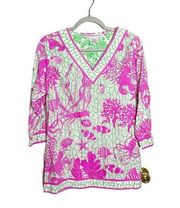 Gretchen Scott Designs Top Ocean Print Tunic Pink Green White Size Medium