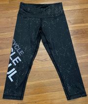 Distressed Wheel Cropped Black 100% Yolon Leggings, size XS