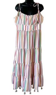 CHICWISH Multicolor Stripe Tie Shoulder Spaghetti Strap Tasseled Hem Cami Dress