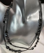 Hematite Color Long Black Necklace 41”