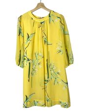New York & Company Eva Mendes Yellow Sabrina Floral Long Sleeve Shift Dress S