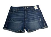 Terra & Sky Size 18W High Rise Dark Wash Frayed Hem Side Silt Denim Jean Shorts