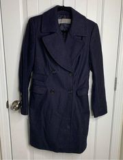 Zara blue wool blend double breasted trench coat size small minimalist