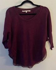 RACHEL ROY Dolman Sweater Chiffon Trim Linen/Cotton Blend Lightweight XSmall EUC