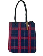 NWT Justin Taylor Red & Black Plaid Textile Tote Bag