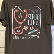 Southern Couture Living The Scrub Life Short Sleeve T-shirt Grey Size 2x Nursing