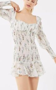 For Love & Lemons Dixon Smocked Sweetheart Mini Dress Floral White Size XL