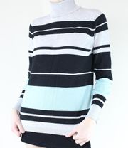 Retro 80s Vibes Striped Knit Turtleneck Sweater