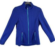 Spyder Cable Knit Fleece Lined Full Zip Apres Ski Blue Major Cable Jacket Size M