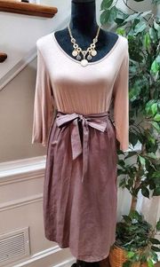Tinley Women Pink & Brown Rayon Round Neck Long Sleeve Knee Length Dress Size S