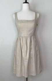 Judith March Linen Blend Square neck Bow Back Metallic Dress