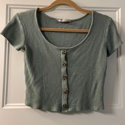 Pink Rose Waffle Knit Crop Small Sage Green