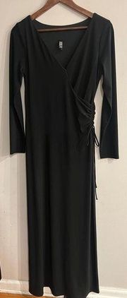 LAUNDRY by SHELLI SEGAL Black Long Sleeve V-Neck Faux Wrap Size Tie Ruched Dress