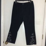 Beaded floral black Capri pants