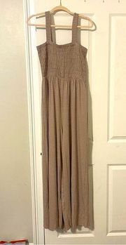 NWOT Zenana jumpsuit romper wide leg tan stripe size XL 16-18 flowy smocked