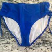 High waisted cobalt blue baiting suit bottoms.