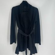 Elie Tahari 5f Bergdorf Black Open Knit Belted Cardigan