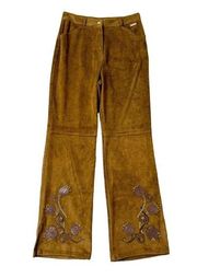 St. John Sport Marie Gray Vintage Faux Suede Embroidered Floral Pants Sz 8 MINT!